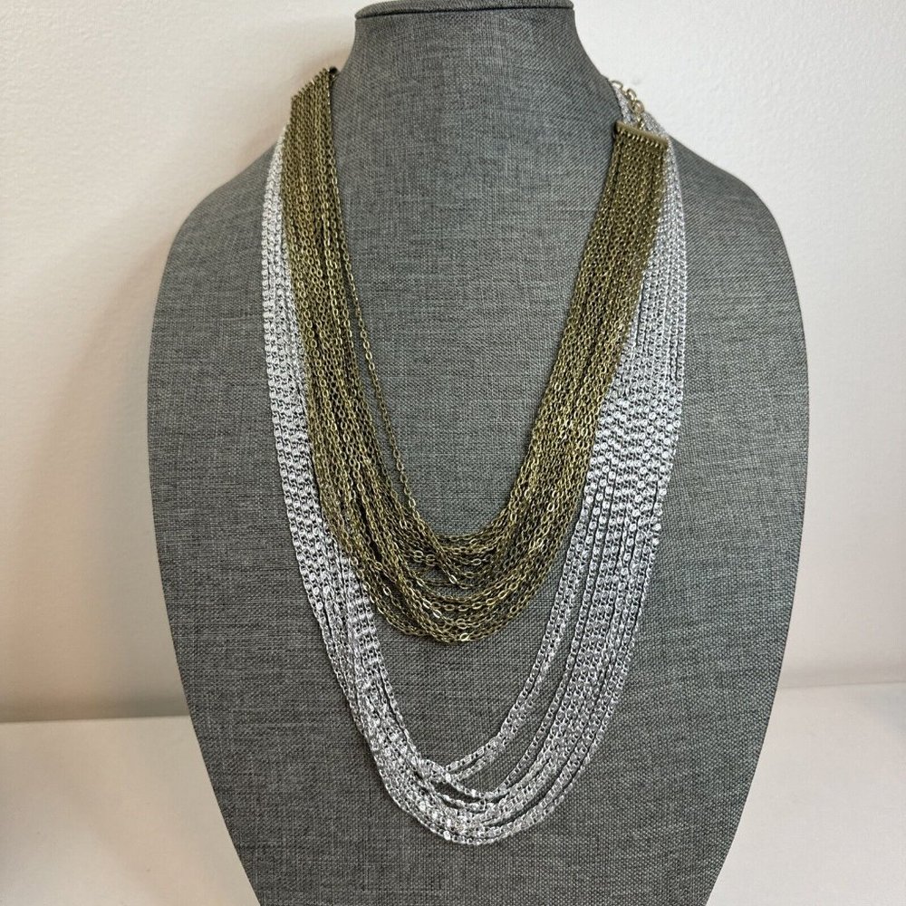lot of 2 Celebrity Vintage Silver Gold Tone Multi Strand Chain Necklaces